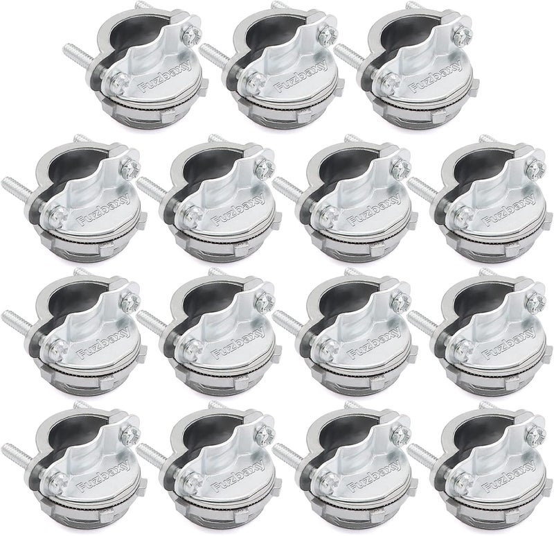 Fuzbaxy 15Pack 1/2" NM Clamp Type Cable Connectors for Metallic Conduit Protect Cables Silver-Zinc - Image 1